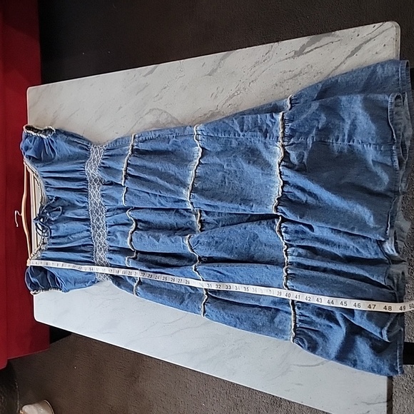 Indigo & Lace Plus Size Distressed Denim Tiered Cap Sleeve Dress size 1X - Picture 9 of 13